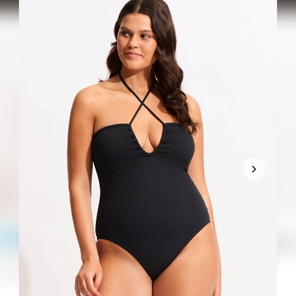 Seafolly Australia Sea Dive Bandeau One Piece - Black NWT size 10/L - Picture 2 of 12